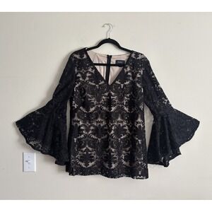 MSK Black Lace Bell Sleeve Blouse
